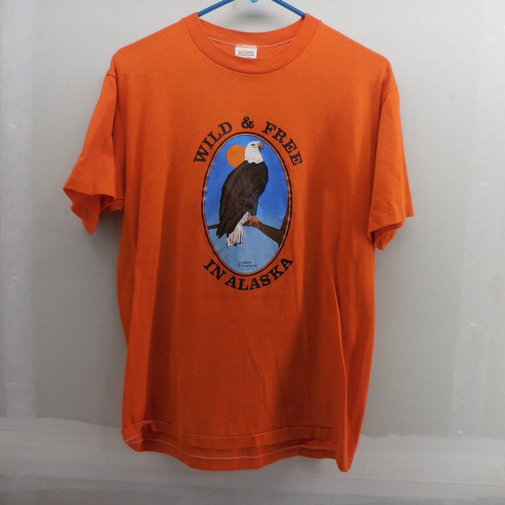 Vintage Sportswear Wild & Free Alaska Eagle T-Shirt Orange Mens Large USA Made
